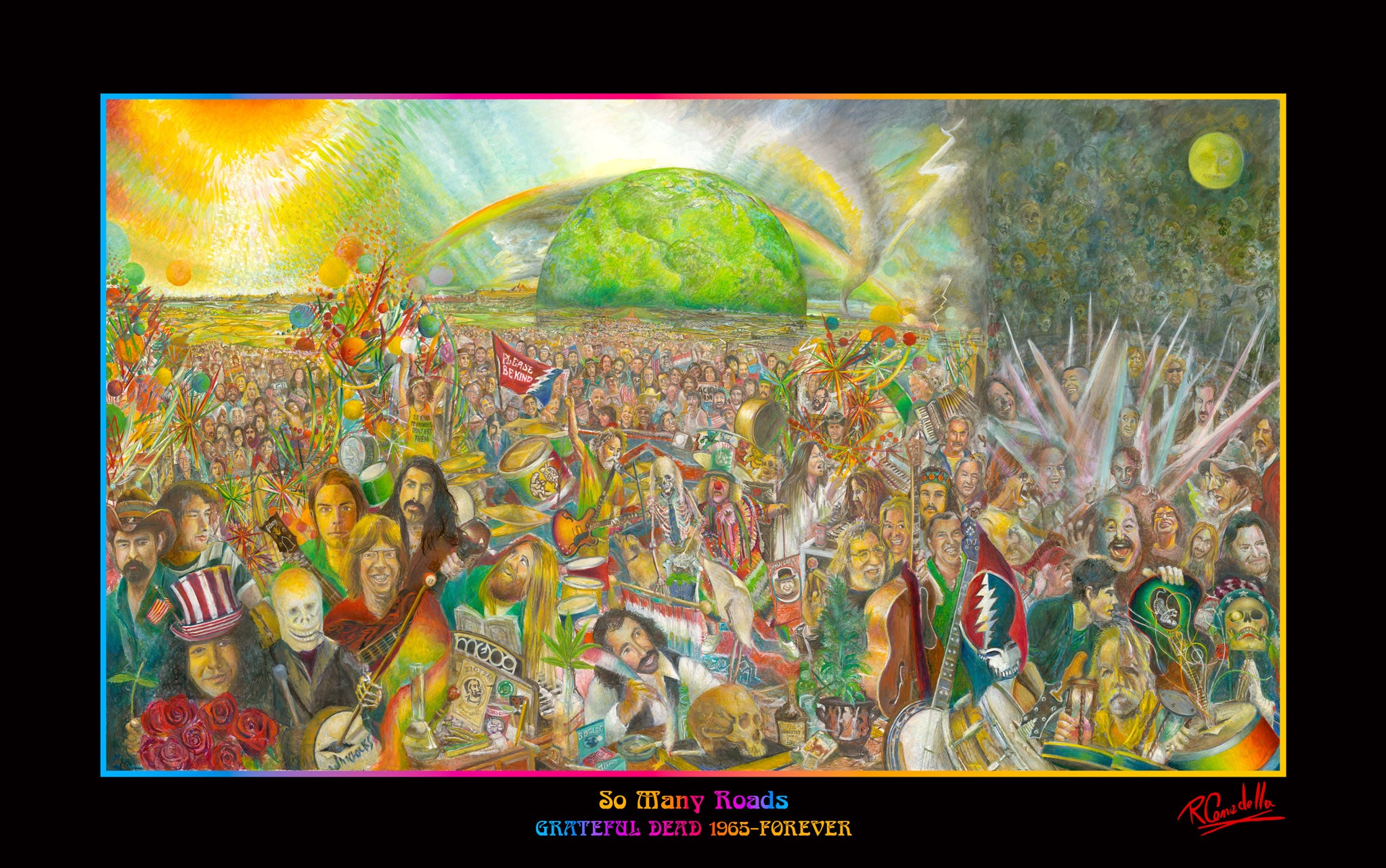 Headcount Voting Democracy Grateful Dead 1965-Forever So Many Roads Robert Cenedella Triptych Art Vote Democrats Republicans Libertarians Green Party Posters Digital Prints Digital Archival Prints Frame