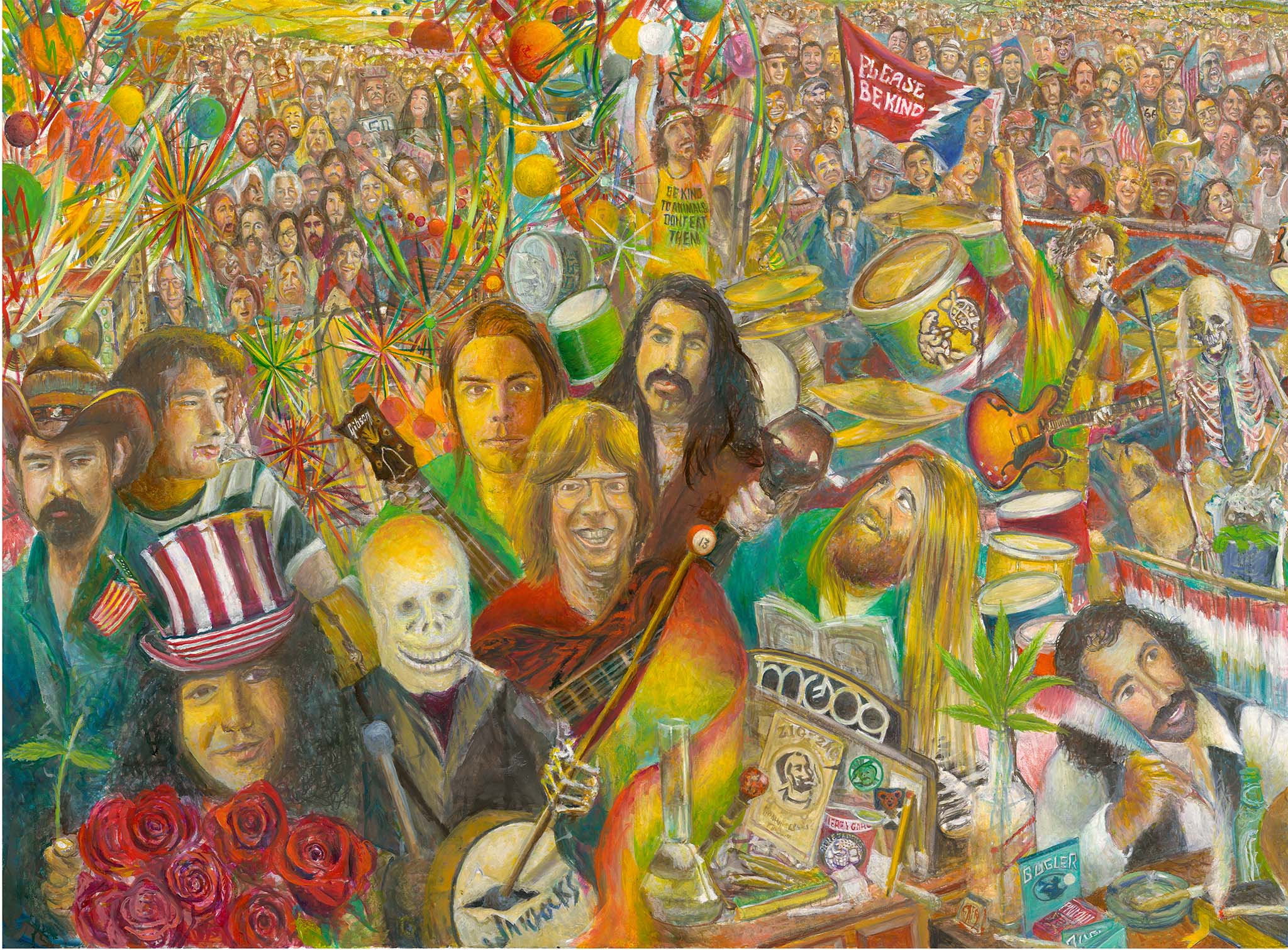 Headcount Voting Democracy Grateful Dead 1965-Forever So Many Roads Robert Cenedella Triptych Art Vote Democrats Republicans Libertarians Green Party Posters Digital Prints Digital Archival Prints Framed